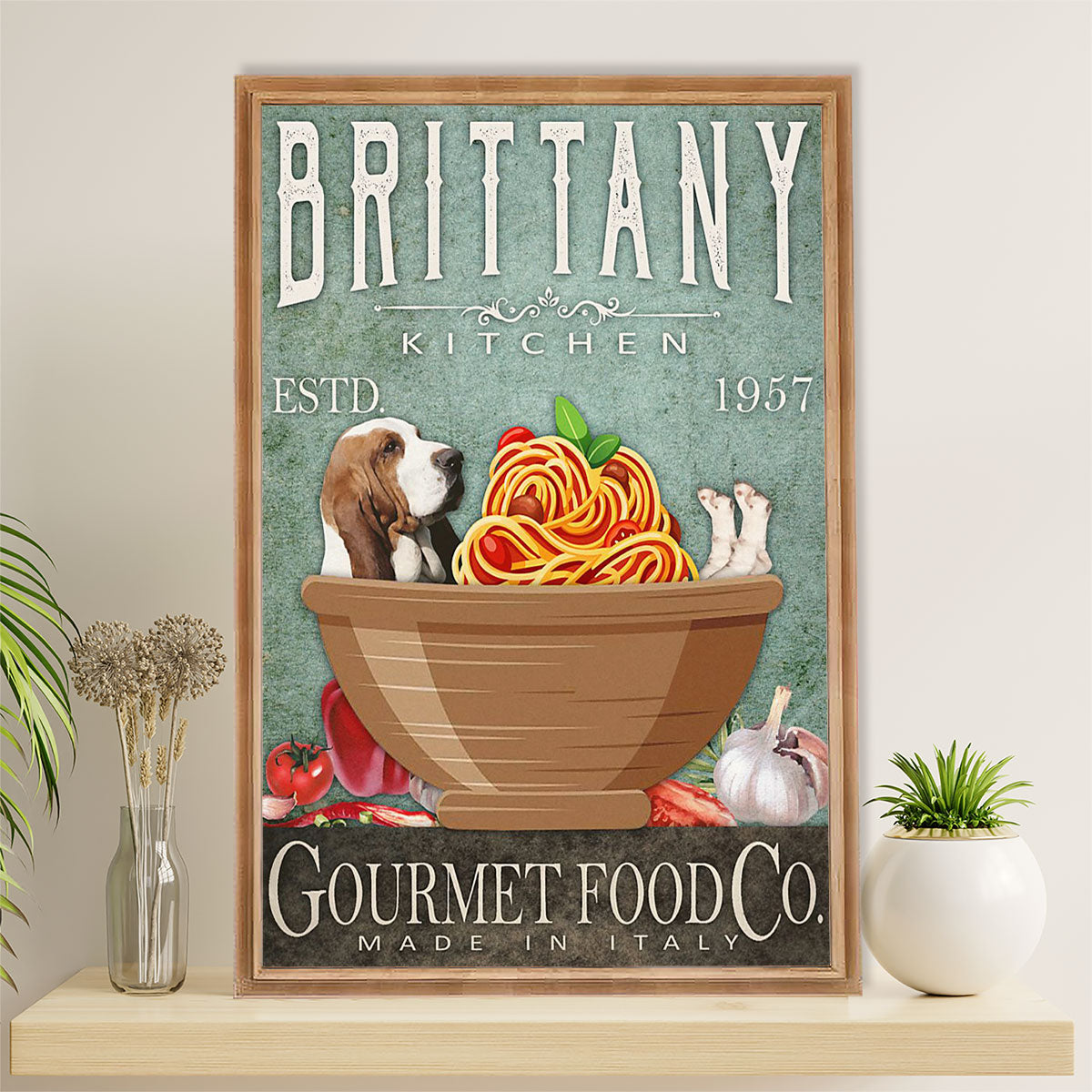 Basset Hound Dog Poster | Brittany Kitchen | Wall Art Gift for Miniature Basset Hound Puppies Lover