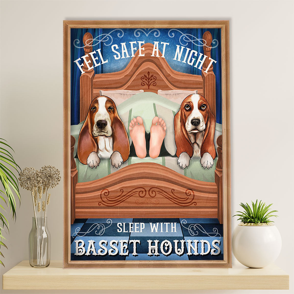 Basset Hound Dog Poster | Sleep With Dog | Wall Art Gift for Miniature Basset Hound Puppies Lover