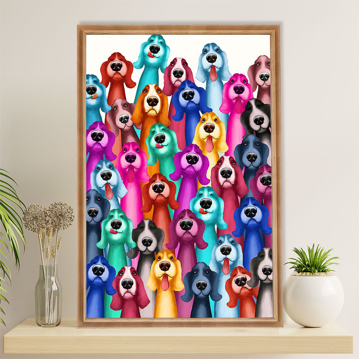 Basset Hound Dog Poster | Multi Dog | Wall Art Gift for Miniature Basset Hound Puppies Lover