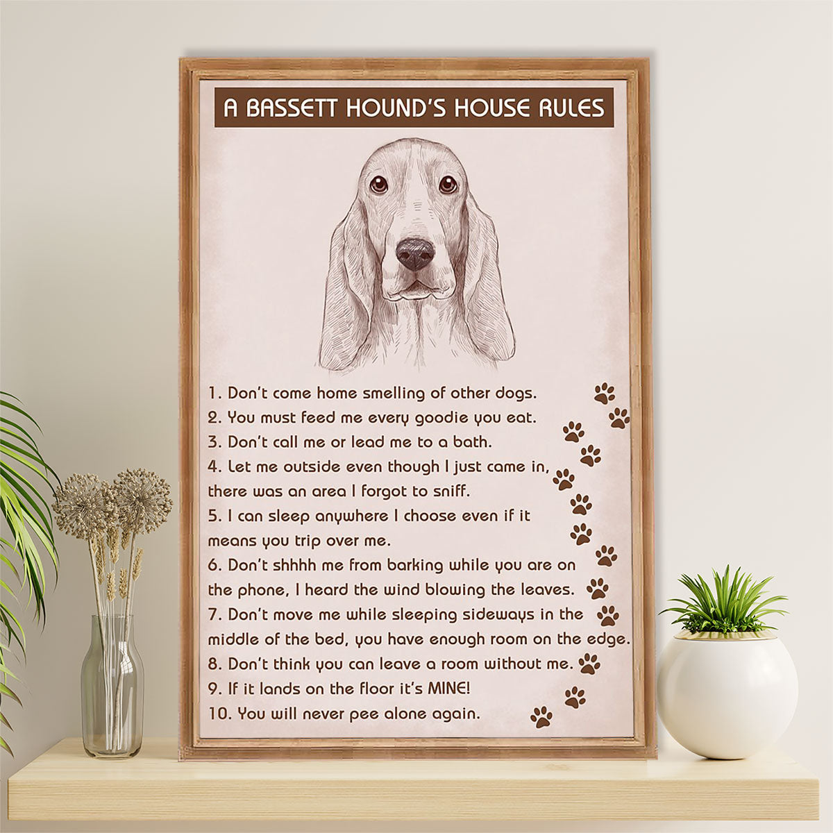 Basset Hound Dog Canvas Wall Art | Dog's House Rules | Gift for Miniature Puppies Lover