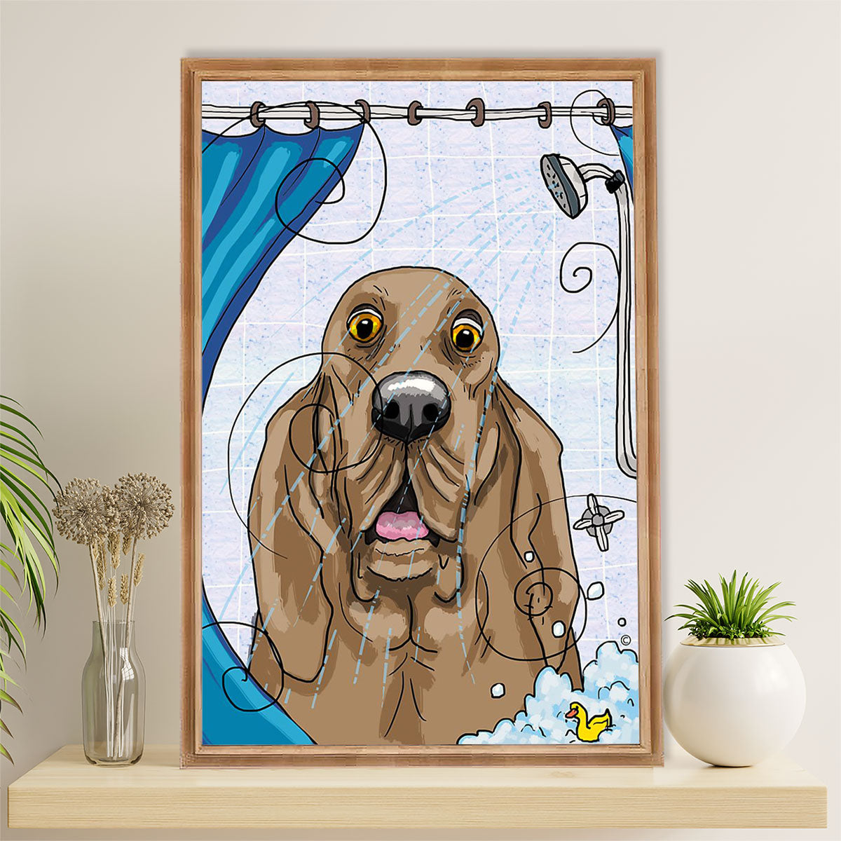Basset Hound Dog Poster | Funny Dog In Bath | Wall Art Gift for Miniature Basset Hound Puppies Lover