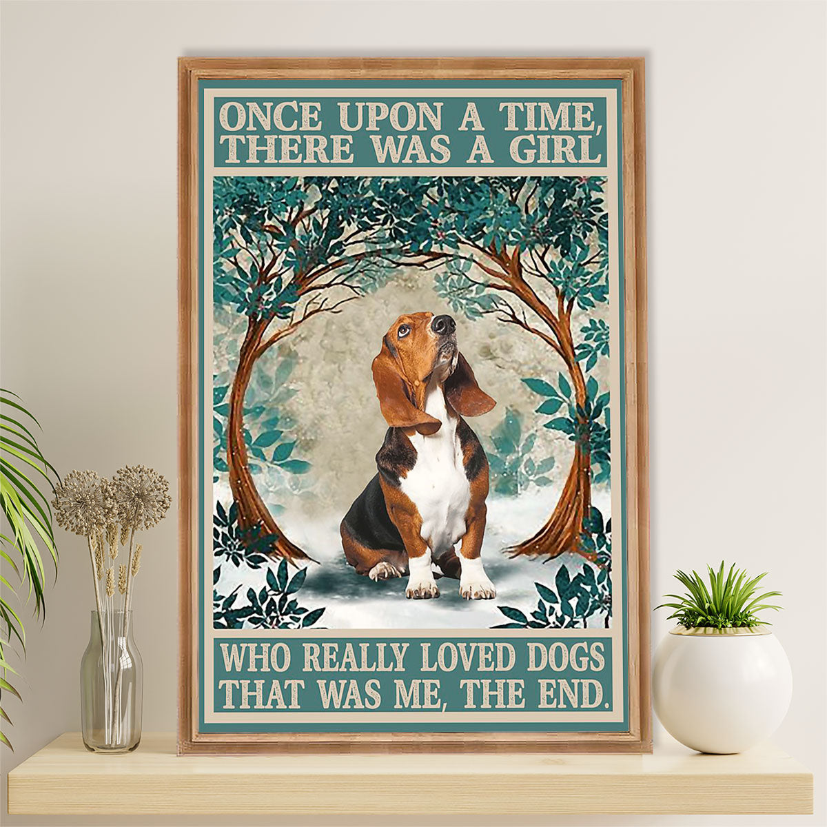 Basset Hound Dog Poster | Girl Loves Dogs | Wall Art Gift for Miniature Basset Hound Puppies Lover