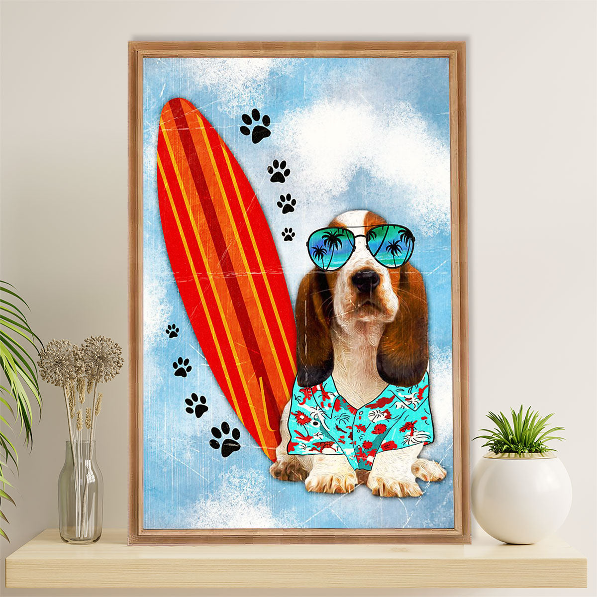 Basset Hound Dog Canvas Wall Art | Summer Time | Gift for Miniature Puppies Lover