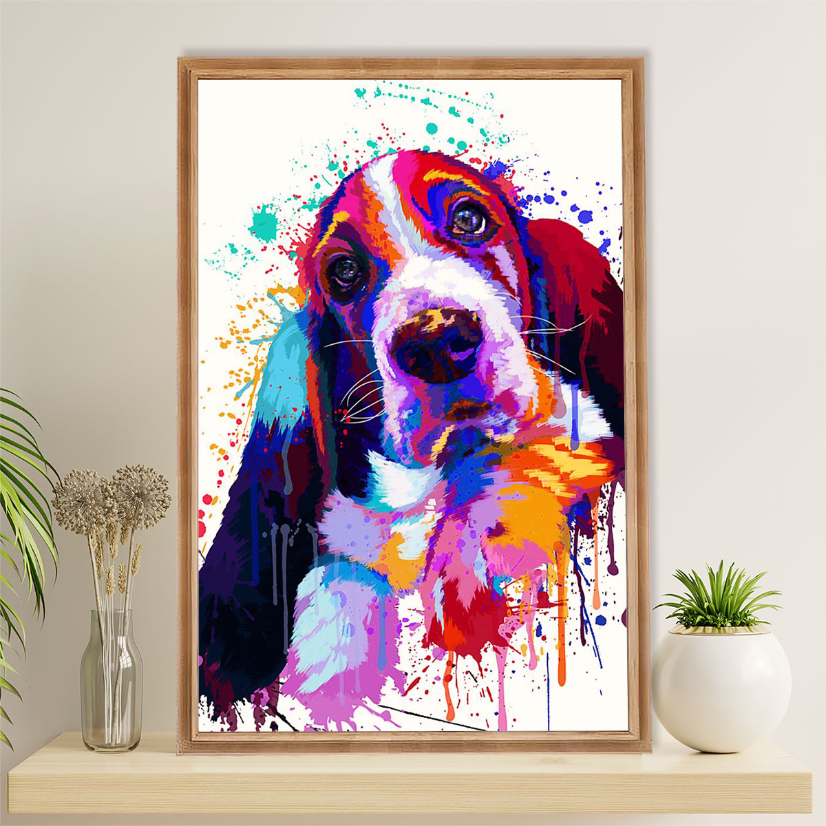 Basset Hound Dog Canvas Wall Art | Watercolor Dog Paitning | Gift for Miniature Puppies Lover