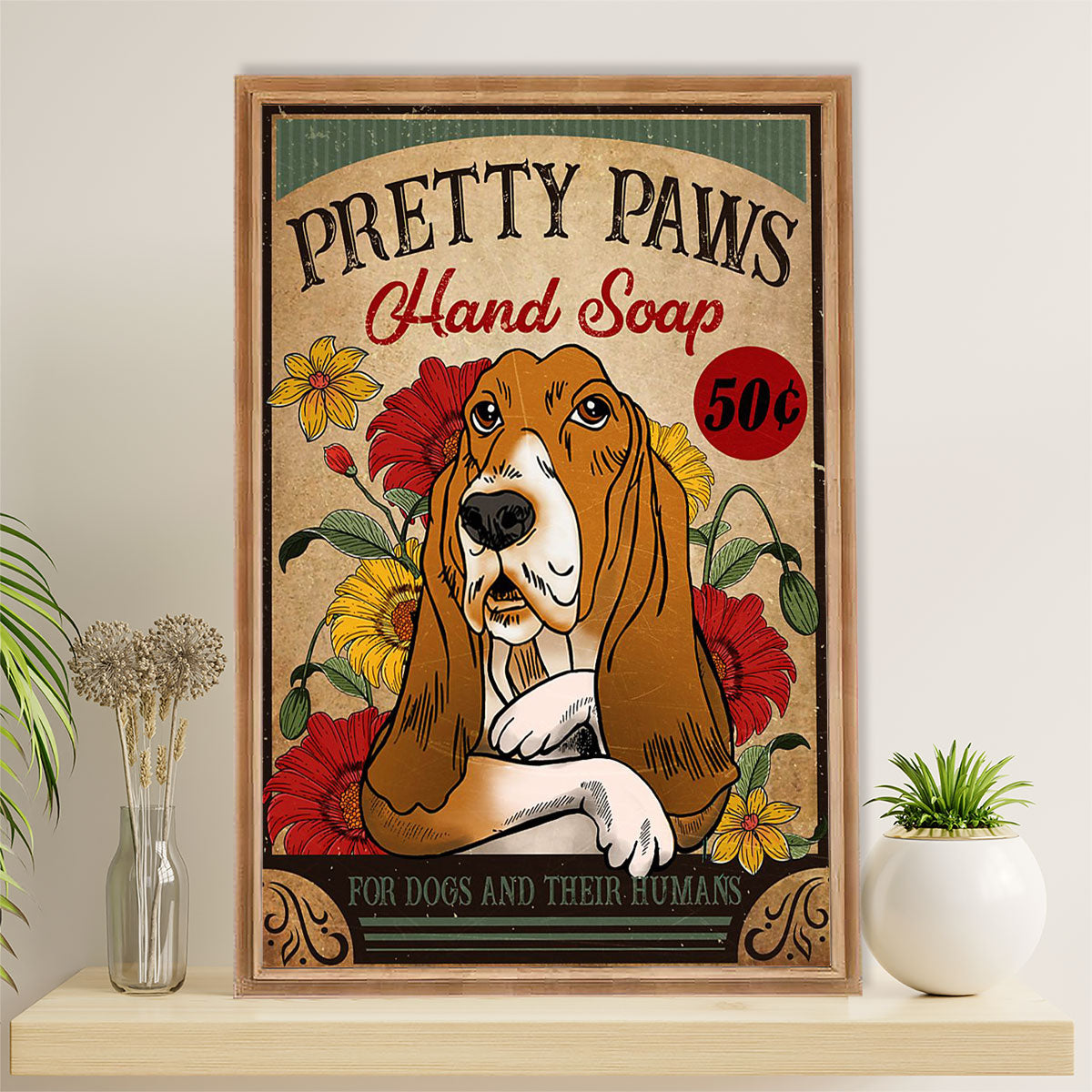 Basset Hound Dog Poster | Pretty Paws | Wall Art Gift for Miniature Basset Hound Puppies Lover