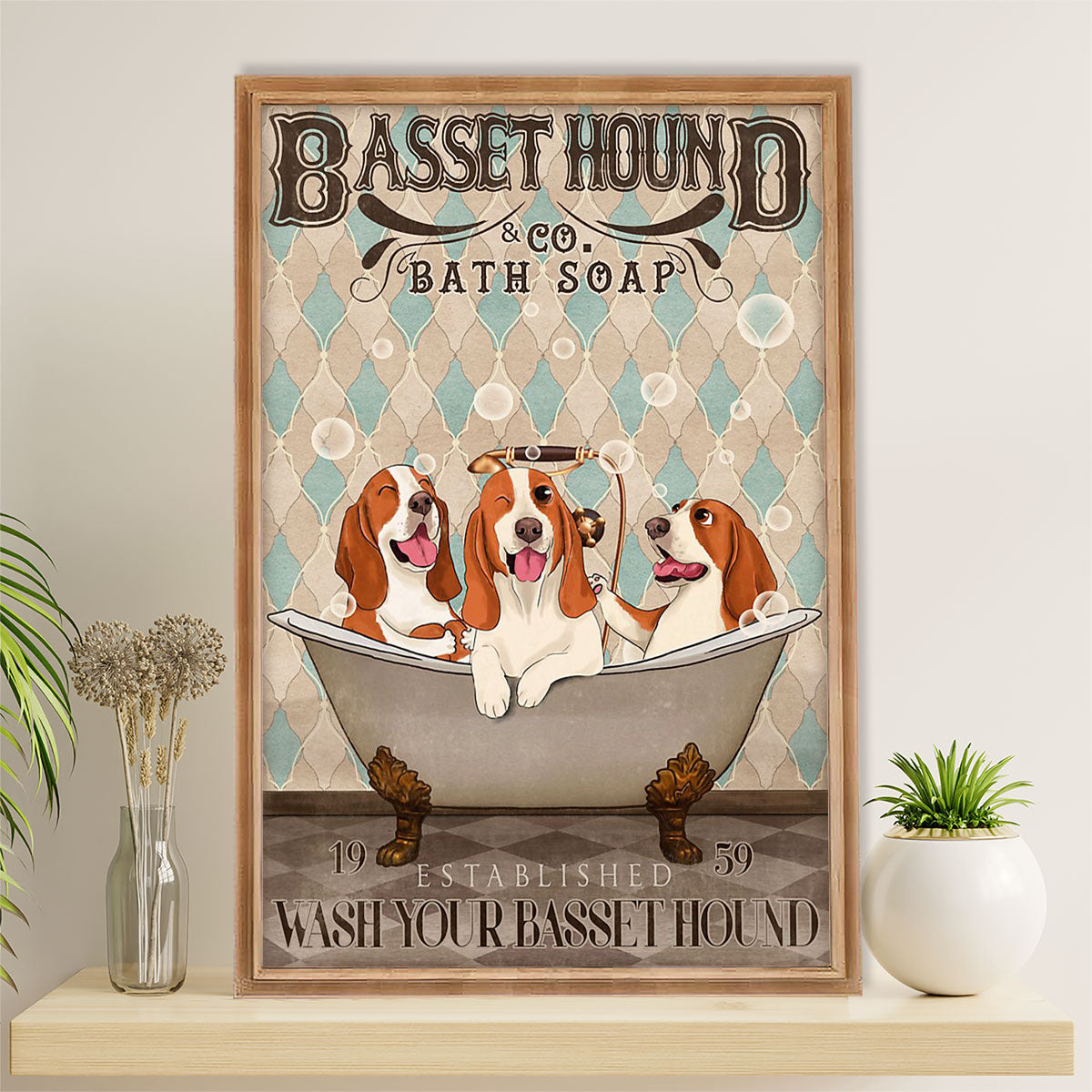 Basset Hound Dog Poster | Dog Bath Soap | Wall Art Gift for Miniature Basset Hound Puppies Lover