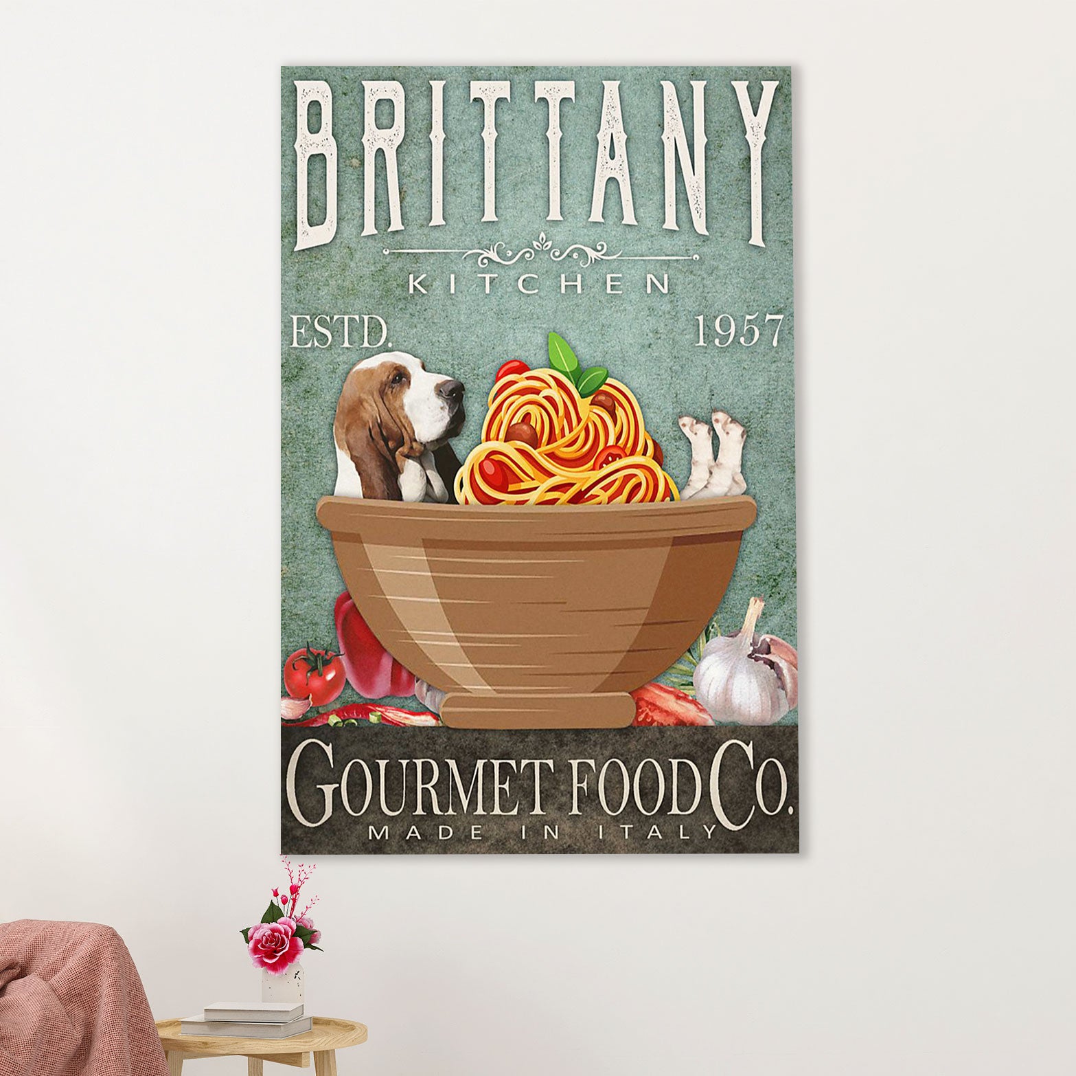 Basset Hound Dog Canvas Wall Art | Brittany Kitchen | Gift for Miniature Puppies Lover