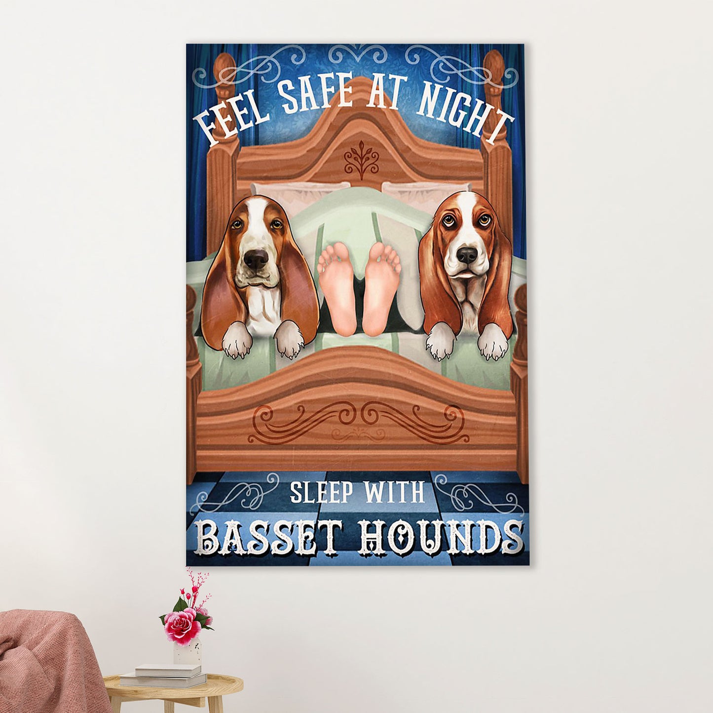 Basset Hound Dog Poster | Sleep With Dog | Wall Art Gift for Miniature Basset Hound Puppies Lover