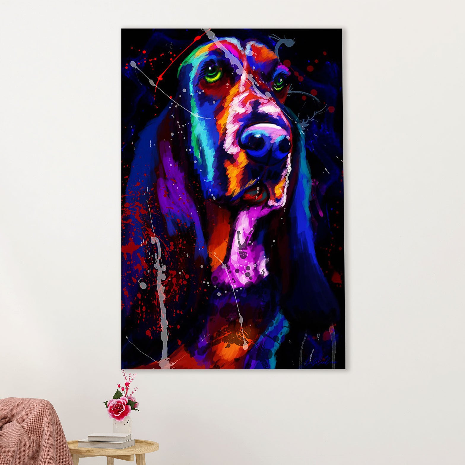 Basset Hound Dog Canvas Wall Art | Watercolor Dog Paitning | Gift for Miniature Puppies Lover