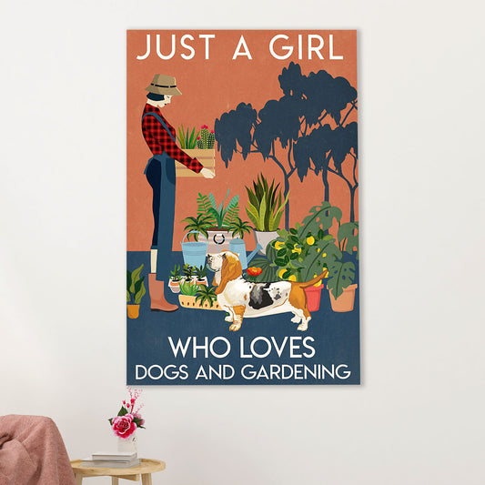 Basset Hound Dog Canvas Wall Art | Girl Loves Dogs & Gardening | Gift for Miniature Puppies Lover