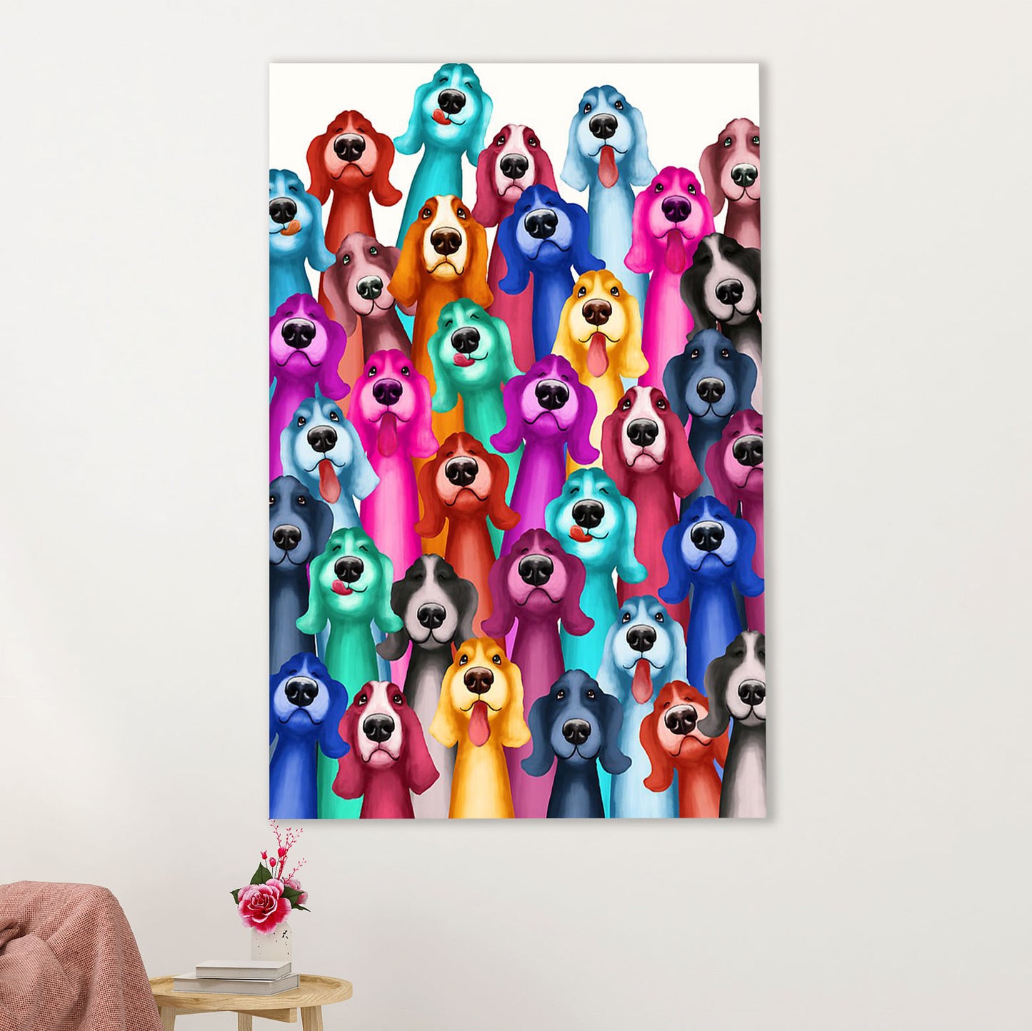 Basset Hound Dog Canvas Wall Art | Multi Dog | Gift for Miniature Puppies Lover