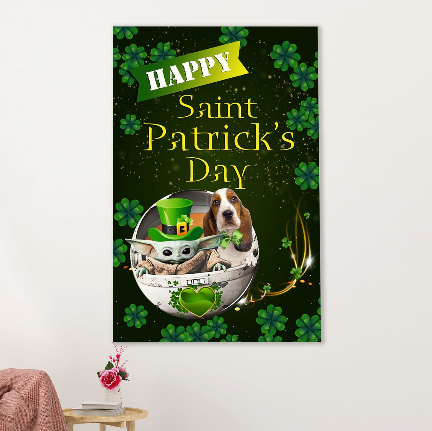 Basset Hound Dog Poster | St.Patrick's Day | Wall Art Gift for Miniature Basset Hound Puppies Lover