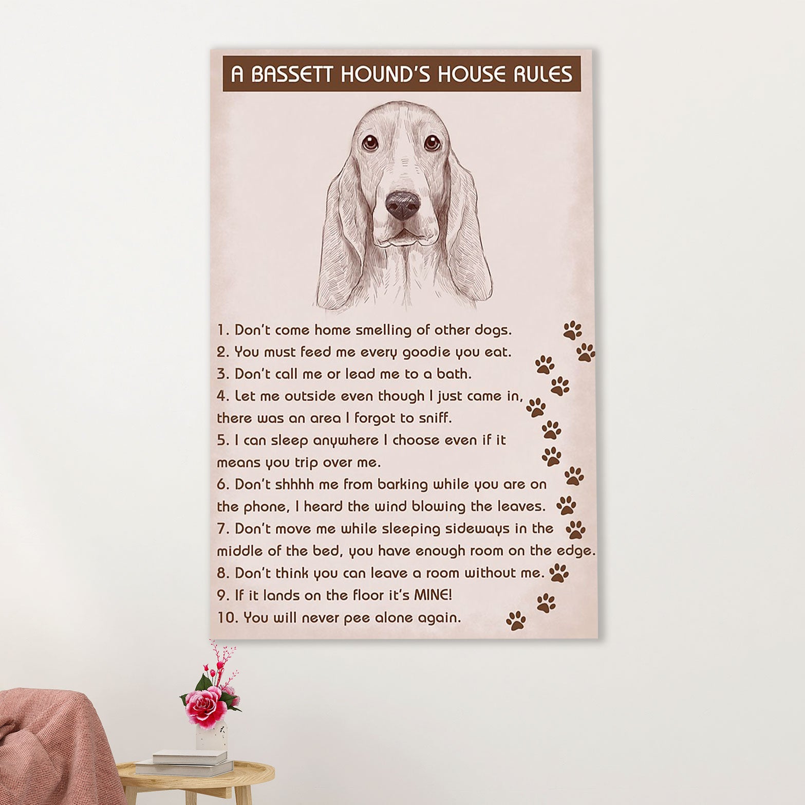 Basset Hound Dog Poster | Dog's House Rules | Wall Art Gift for Miniature Basset Hound Puppies Lover