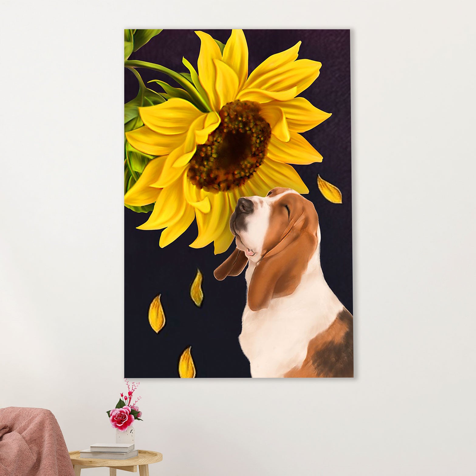 Basset Hound Dog Poster | Sunflower Dog | Wall Art Gift for Miniature Basset Hound Puppies Lover