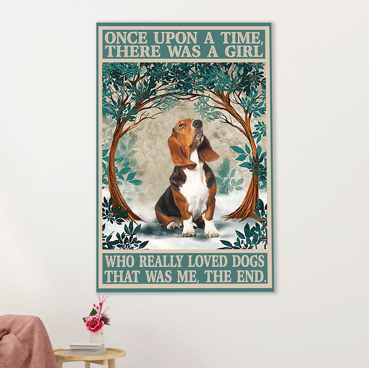 Basset Hound Dog Poster | Girl Loves Dogs | Wall Art Gift for Miniature Basset Hound Puppies Lover