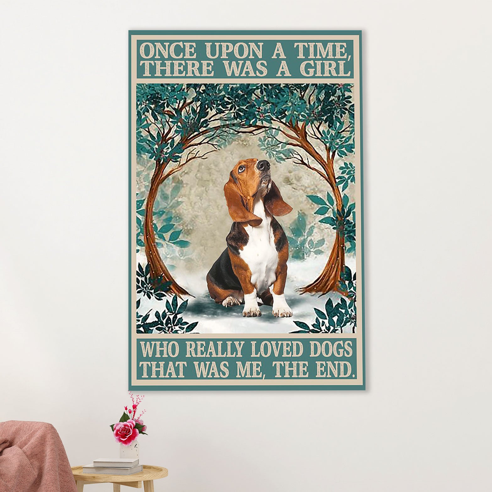 Basset Hound Dog Poster | Girl Loves Dogs | Wall Art Gift for Miniature Basset Hound Puppies Lover