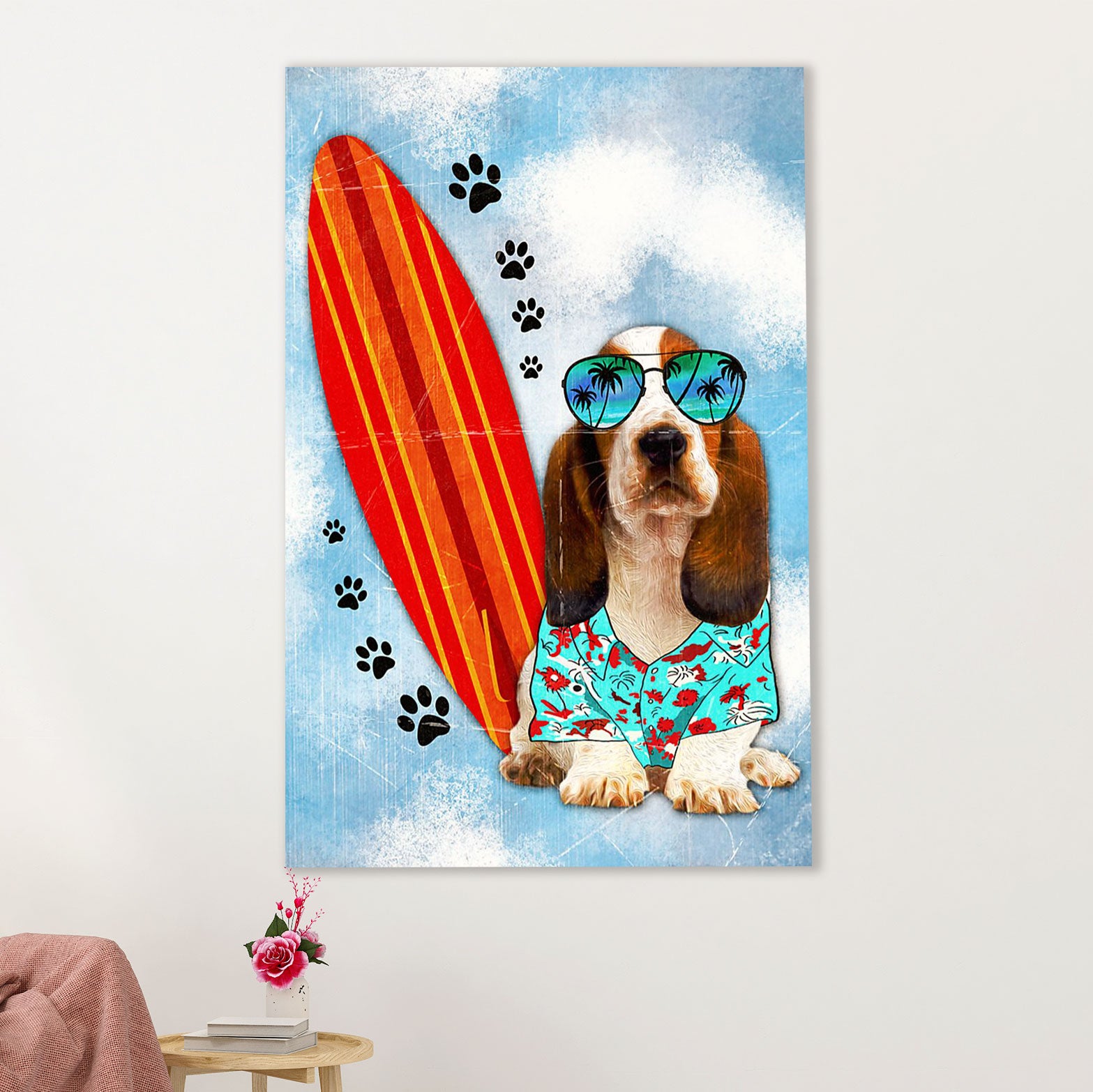 Basset Hound Dog Poster | Summer Time | Wall Art Gift for Miniature Basset Hound Puppies Lover