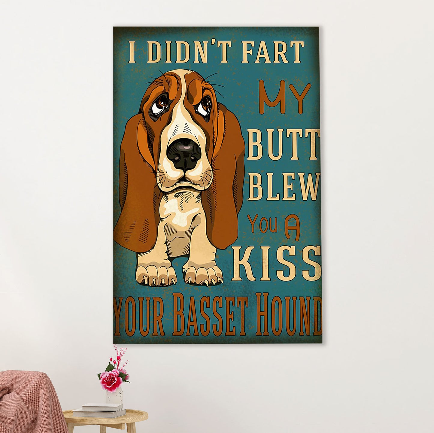 Basset Hound Dog Poster | Blew You A Kiss | Wall Art Gift for Miniature Basset Hound Puppies Lover