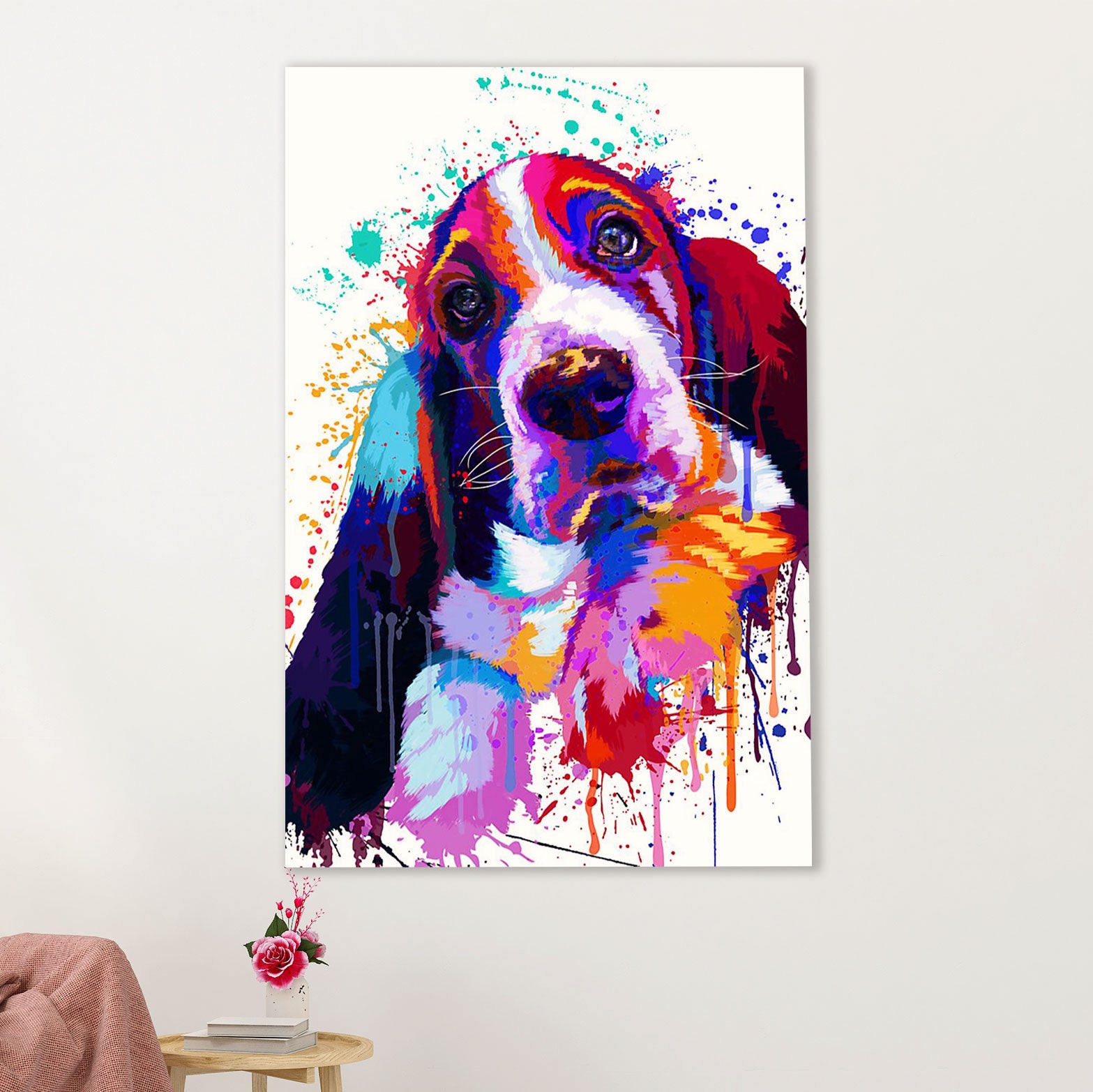 Basset Hound Dog Canvas Wall Art | Watercolor Dog Paitning | Gift for Miniature Puppies Lover