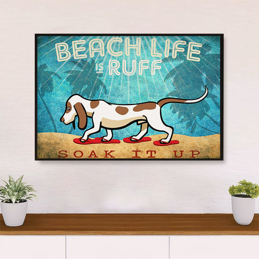 Basset Hound Dog Poster | Beach Life Summer | Wall Art Gift for Miniature Basset Hound Puppies Lover