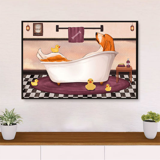 Basset Hound Dog Poster | Funny Dog in Bath | Wall Art Gift for Miniature Basset Hound Puppies Lover