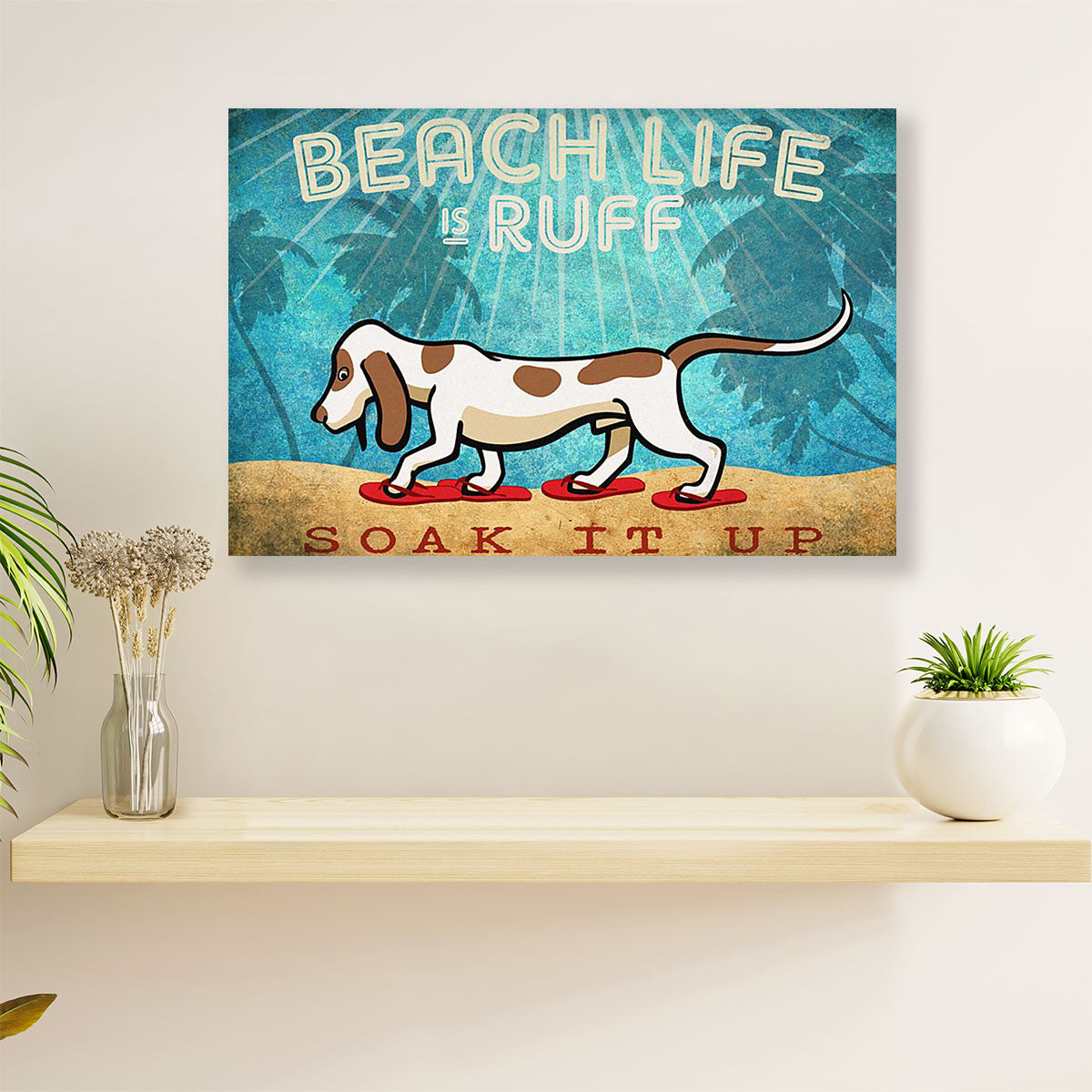 Basset Hound Dog Poster | Beach Life Summer | Wall Art Gift for Miniature Basset Hound Puppies Lover