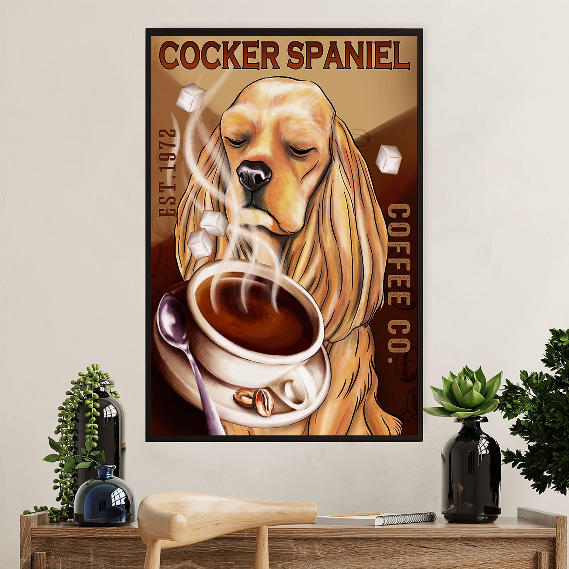 Cocker Spaniel Dog Poster | Dog Coffee Co | Wall Art Gift for Cocker Spaniel Puppies Lover
