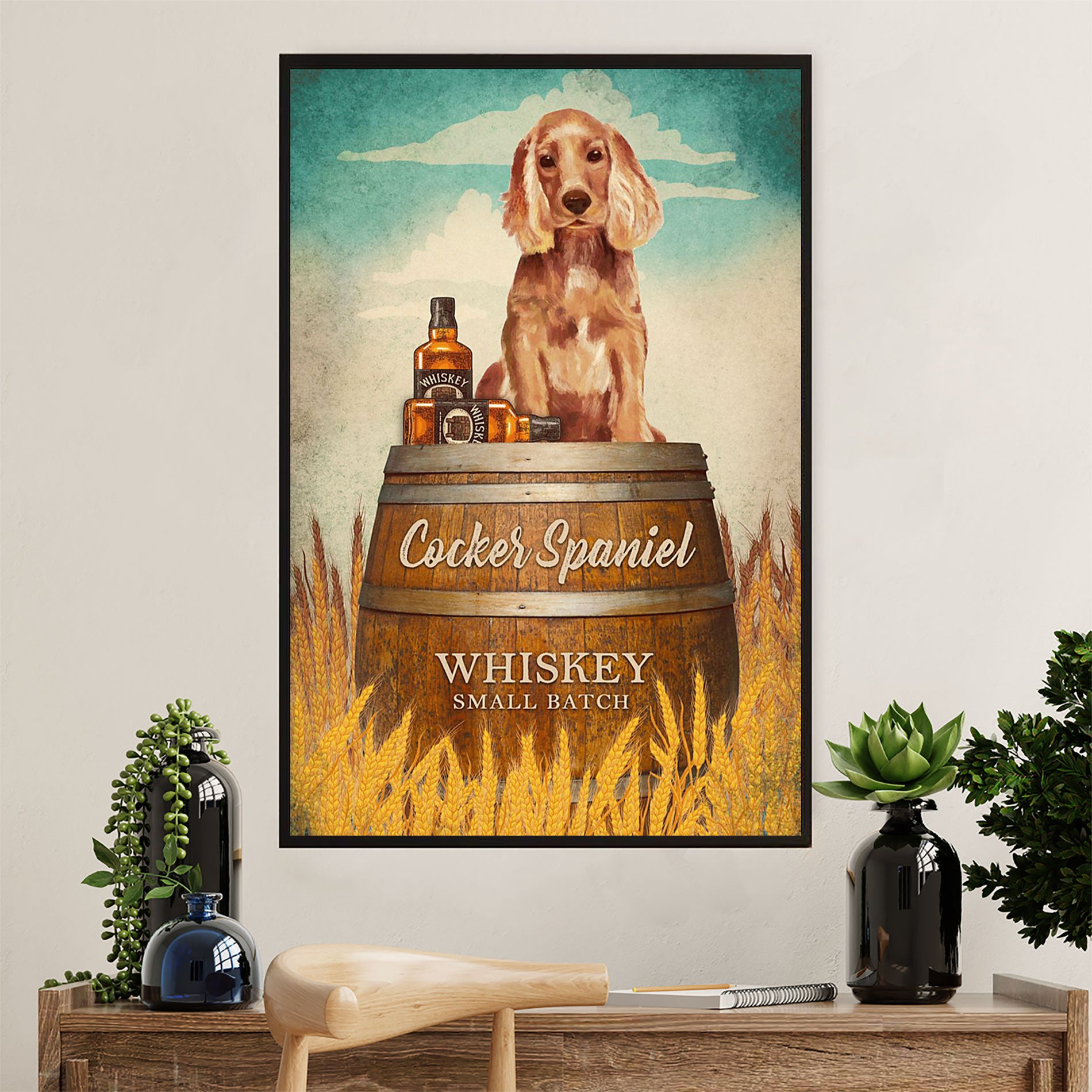 Cocker Spaniel Canvas Wall Art | Dog Whiskey Small Batch | Gift for Cocker Spaniel Puppies Lover