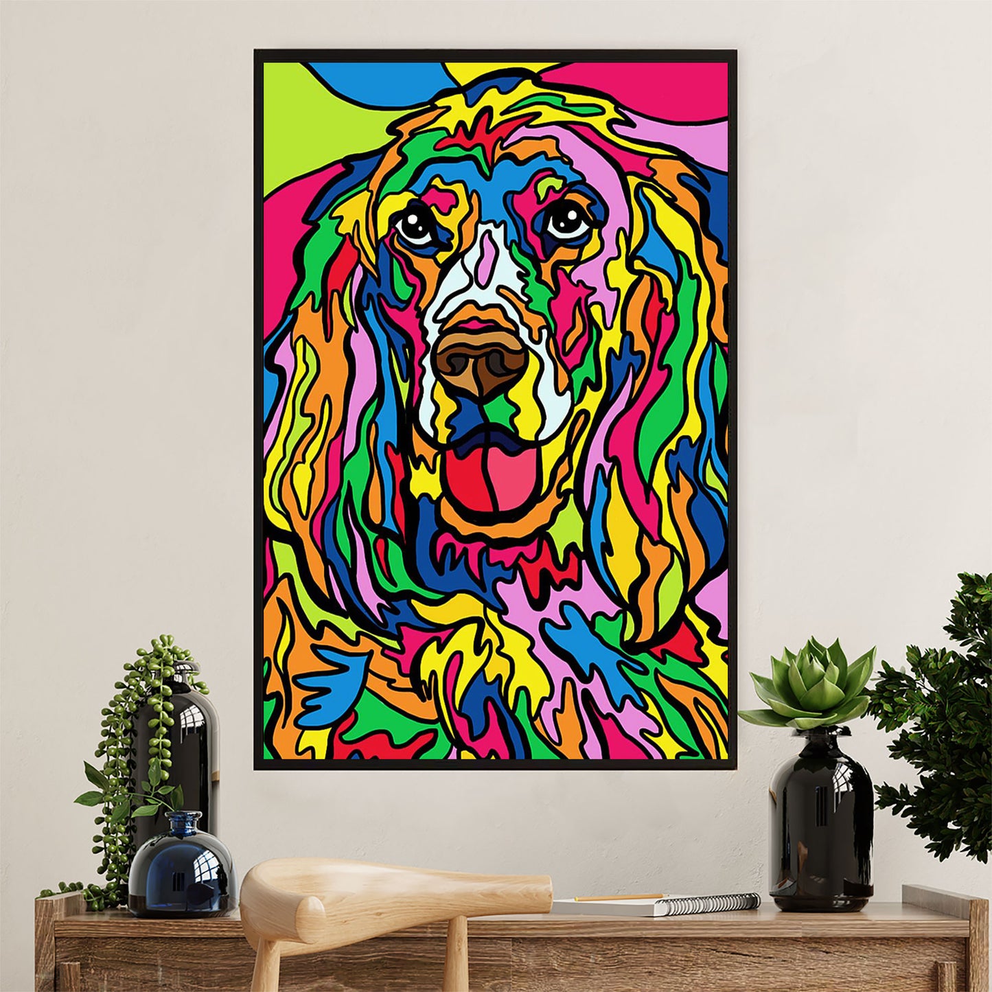 Cocker Spaniel Canvas Wall Art | Colorful Watercolor Dog Painting | Gift for Cocker Spaniel Puppies Lover