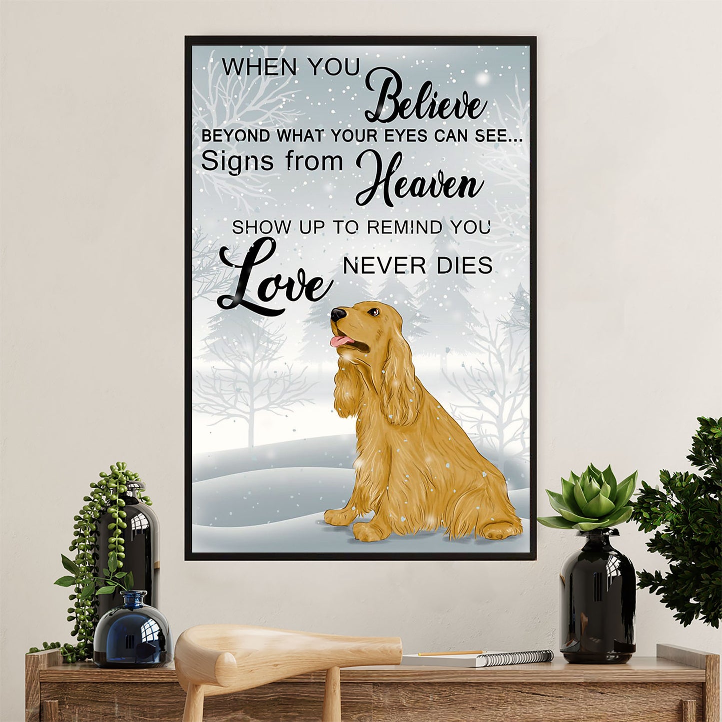 Cocker Spaniel Canvas Wall Art | Winter When You Believe | Gift for Cocker Spaniel Puppies Lover