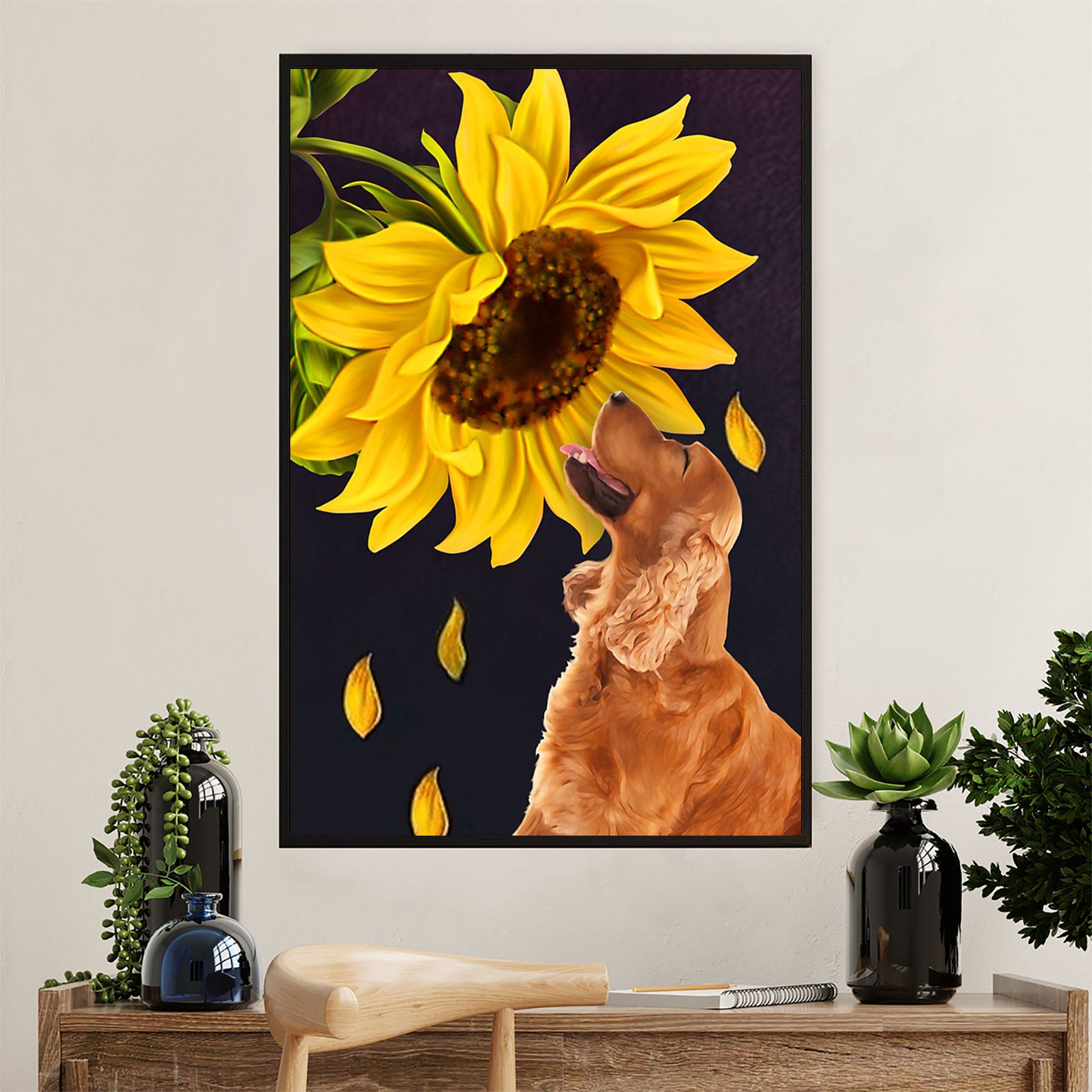 Cocker Spaniel Canvas Wall Art | Sunflower Dog | Gift for Cocker Spaniel Puppies Lover