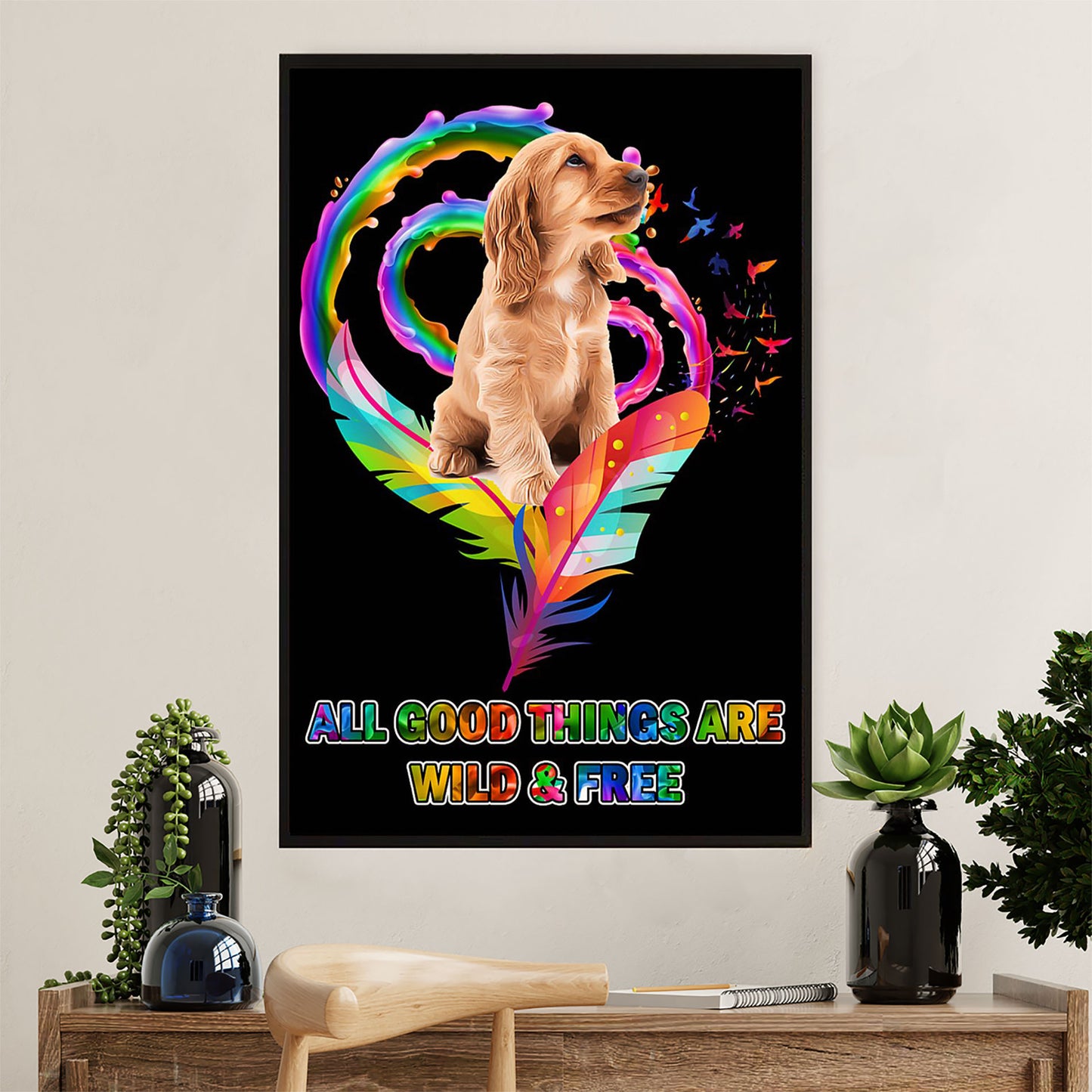 Cocker Spaniel Canvas Wall Art | Old Things Are Wild & Free | Gift for Cocker Spaniel Puppies Lover