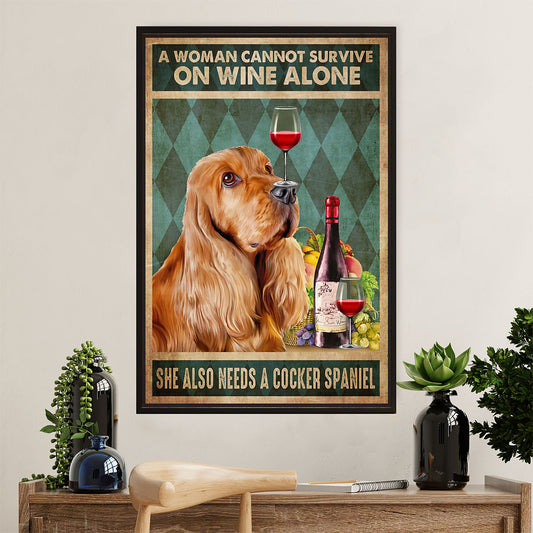 Cocker Spaniel Dog Poster | Woman Loves Dogs & Wine | Wall Art Gift for Cocker Spaniel Puppies Lover