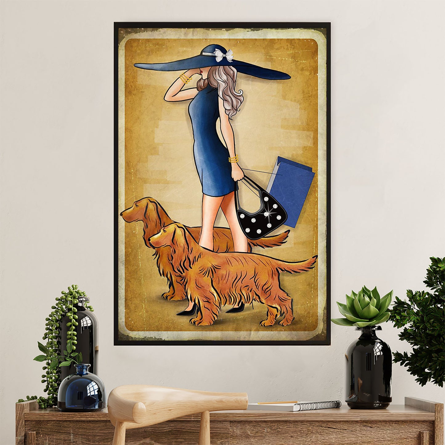 Cocker Spaniel Canvas Wall Art | Lady & Dogs | Gift for Cocker Spaniel Puppies Lover