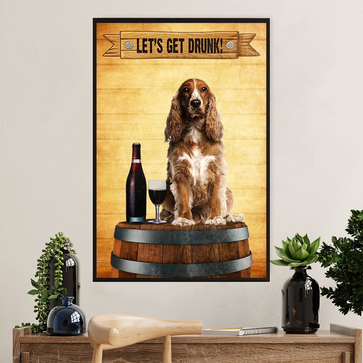 Cocker Spaniel Canvas Wall Art | Let's Get Drunk | Gift for Cocker Spaniel Puppies Lover