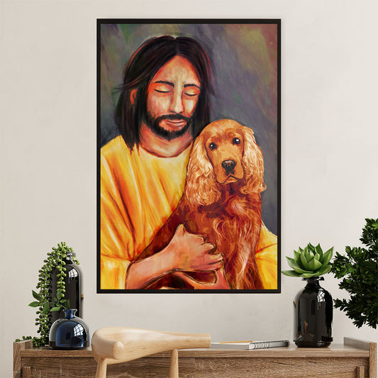 Cocker Spaniel Dog Poster | Jesus Christ & Dog | Wall Art Gift for Cocker Spaniel Puppies Lover