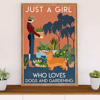 Cocker Spaniel Dog Poster | Girl Loves Gardening & Dogs | Wall Art Gift for Cocker Spaniel Puppies Lover