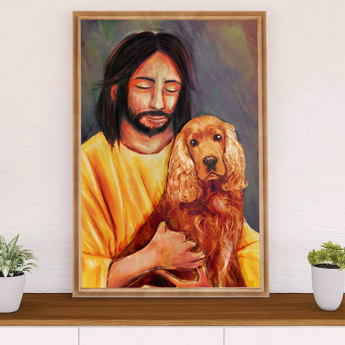 Cocker Spaniel Canvas Wall Art | Jesus Christ & Dog | Gift for Cocker Spaniel Puppies Lover