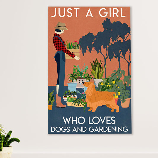 Cocker Spaniel Canvas Wall Art | Girl Loves Gardening & Dogs | Gift for Cocker Spaniel Puppies Lover
