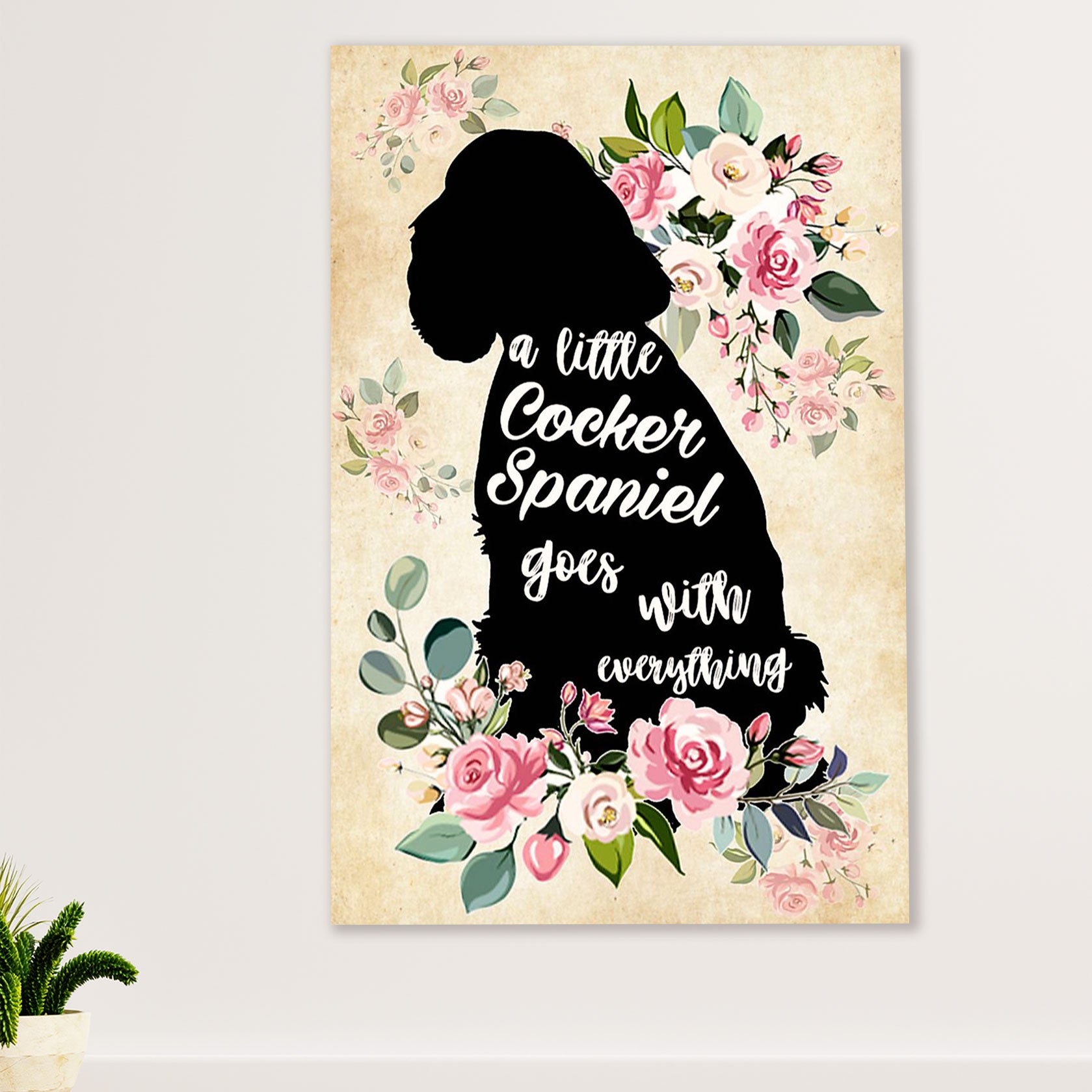 Cocker Spaniel Canvas Wall Art | Flower Little Cocker Spaniel | Gift for Cocker Spaniel Puppies Lover