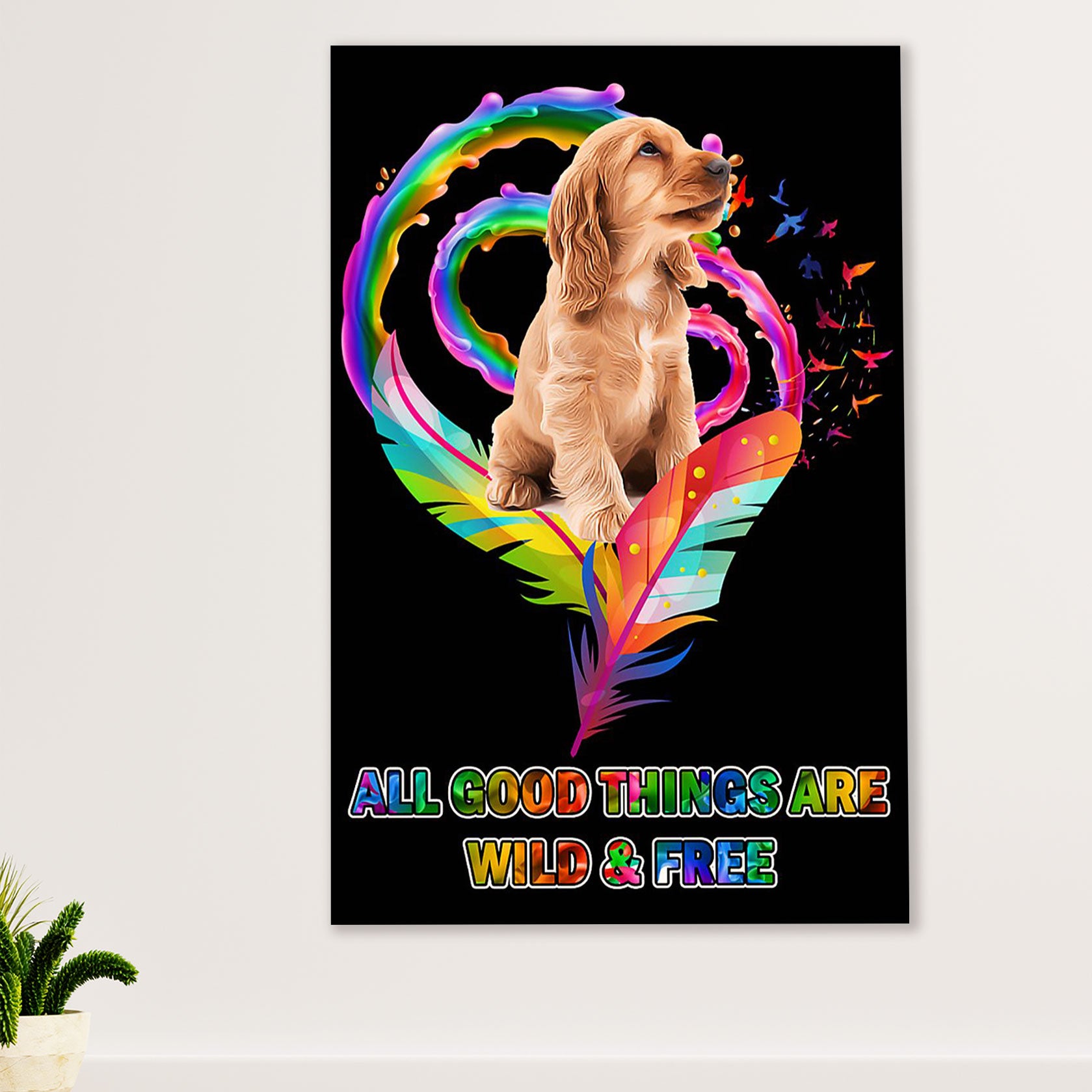 Cocker Spaniel Canvas Wall Art | Old Things Are Wild & Free | Gift for Cocker Spaniel Puppies Lover