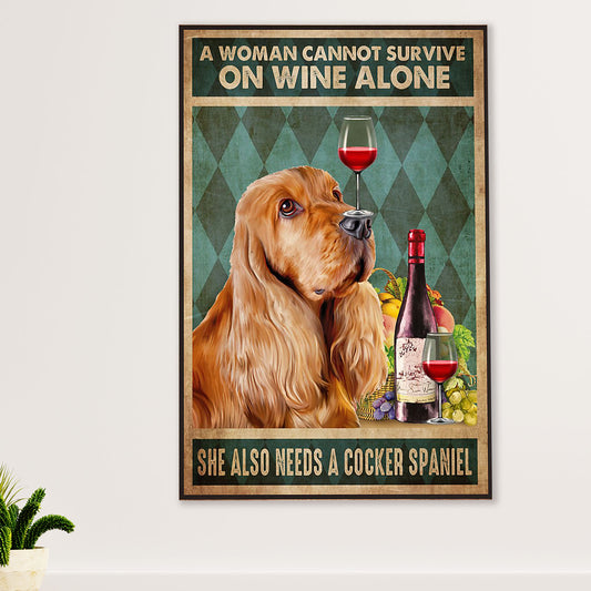 Cocker Spaniel Canvas Wall Art | Woman Loves Dogs & Wine | Gift for Cocker Spaniel Puppies Lover