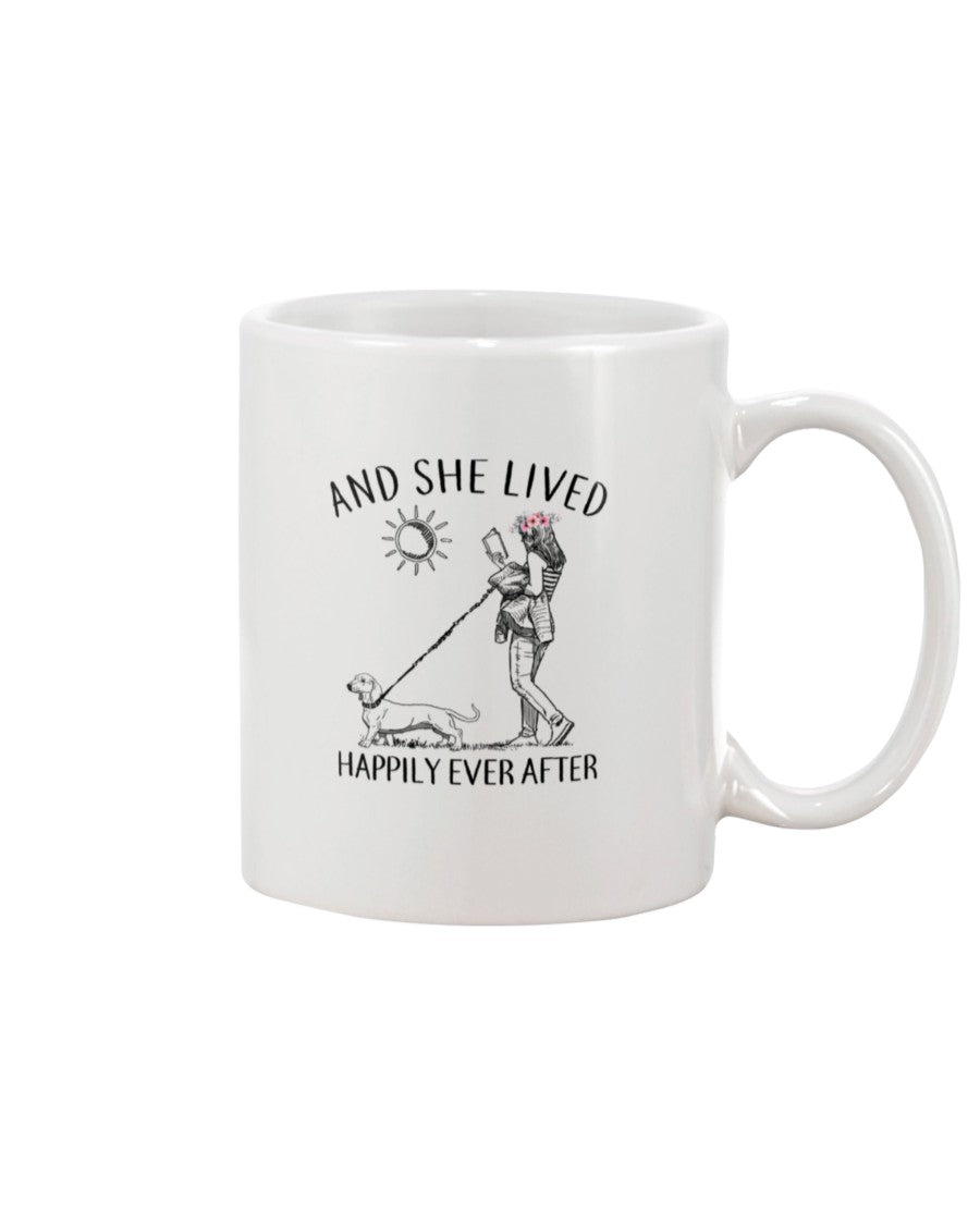 Dachshund Dog Coffee Mug | She Lived Happily | Drinkware Gift for Dachshund Puppies Lover