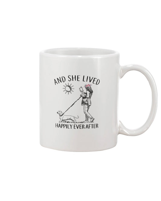 Dachshund Dog Coffee Mug | She Lived Happily | Drinkware Gift for Dachshund Puppies Lover