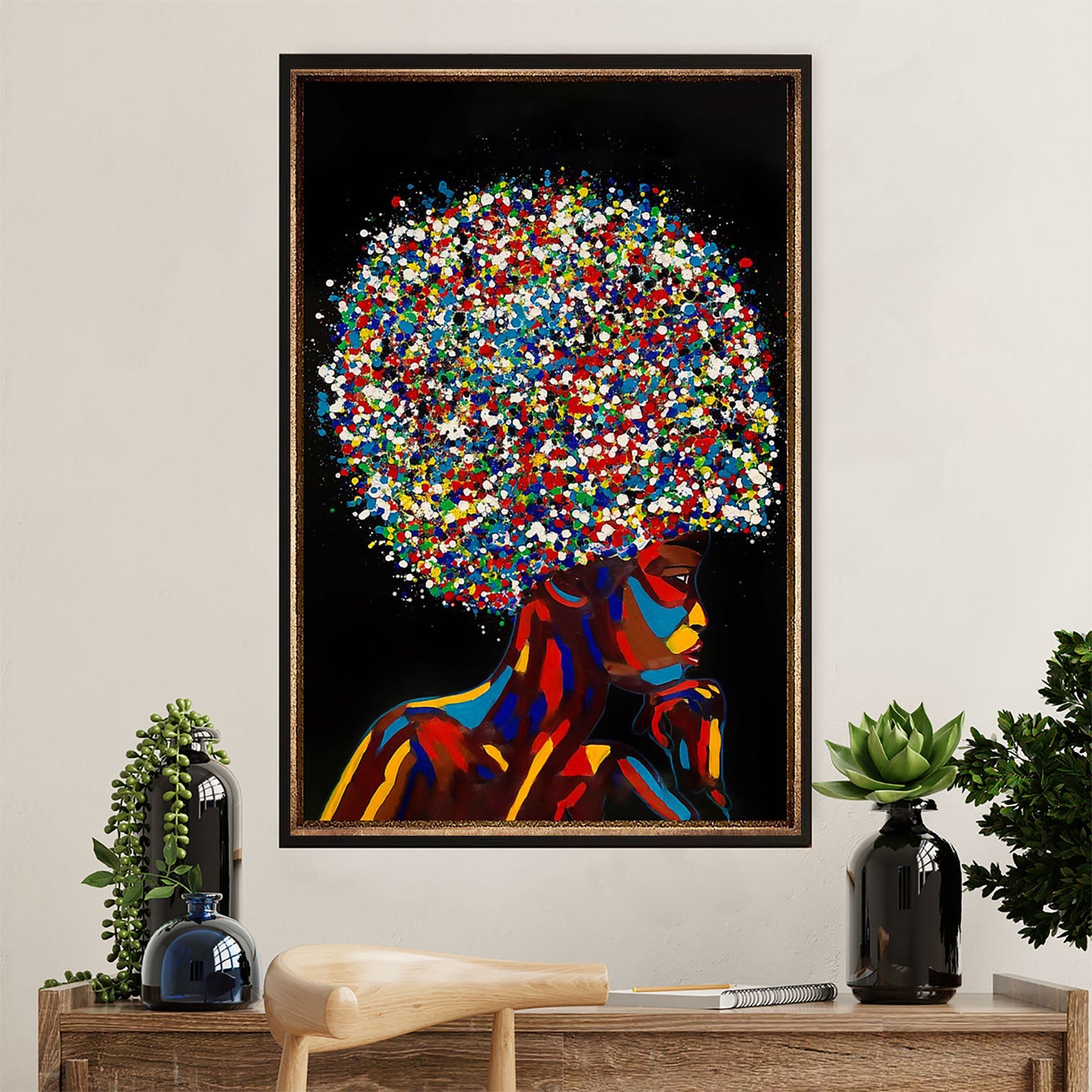 African American Afro Poster Prints | Colorful Afro Hair Painting | Wall Art Gift for Black Girl