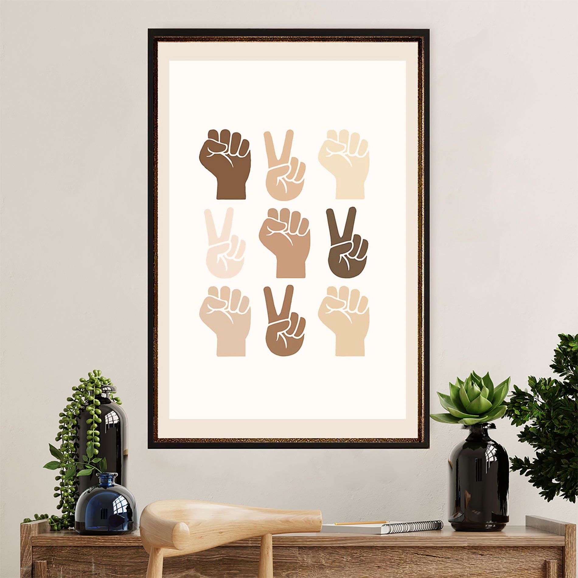 African American Afro Canvas Wall Art Prints | Fighting Together | Gift for Black Girl