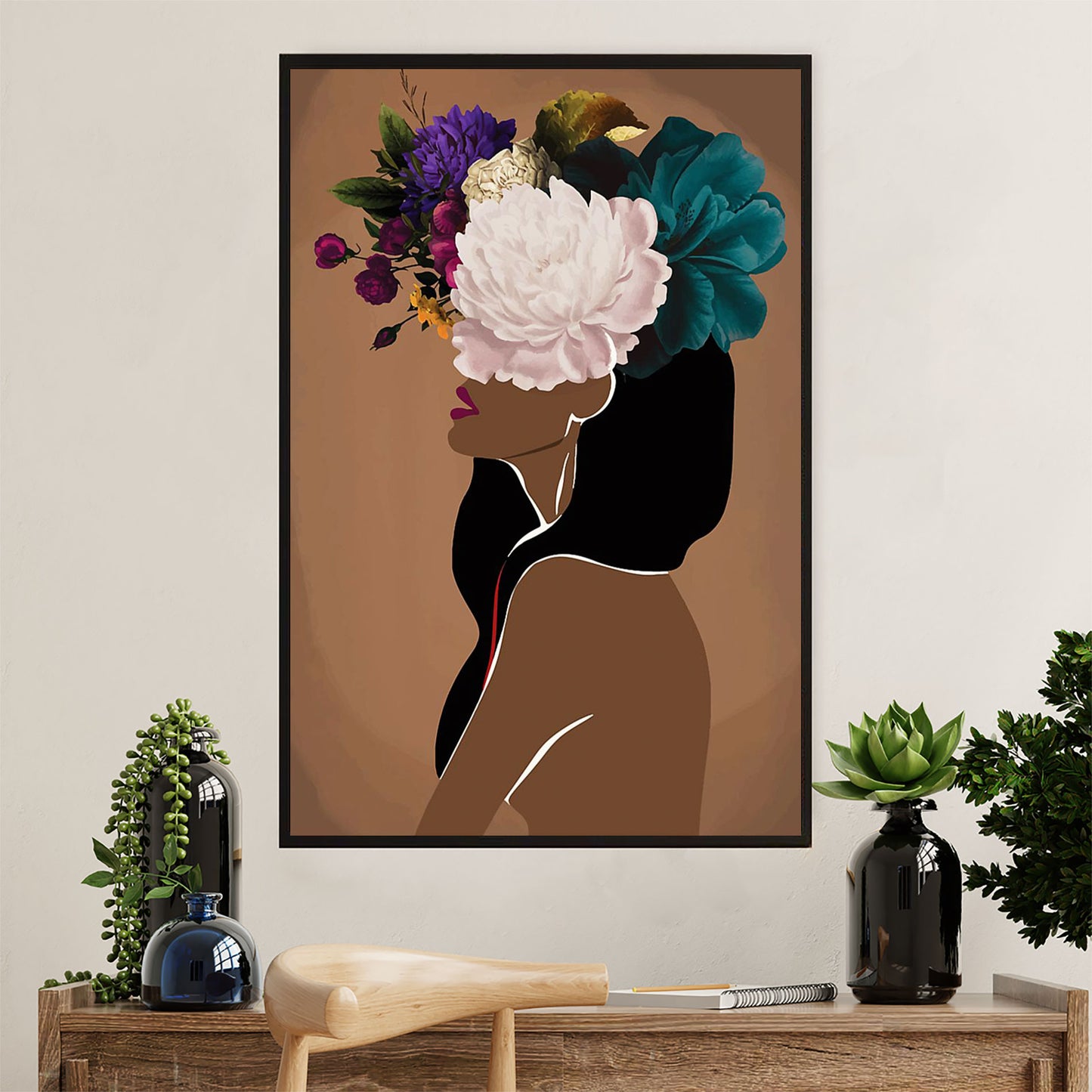 African American Afro Canvas Wall Art Prints | Flower Girl | Gift for Black Girl