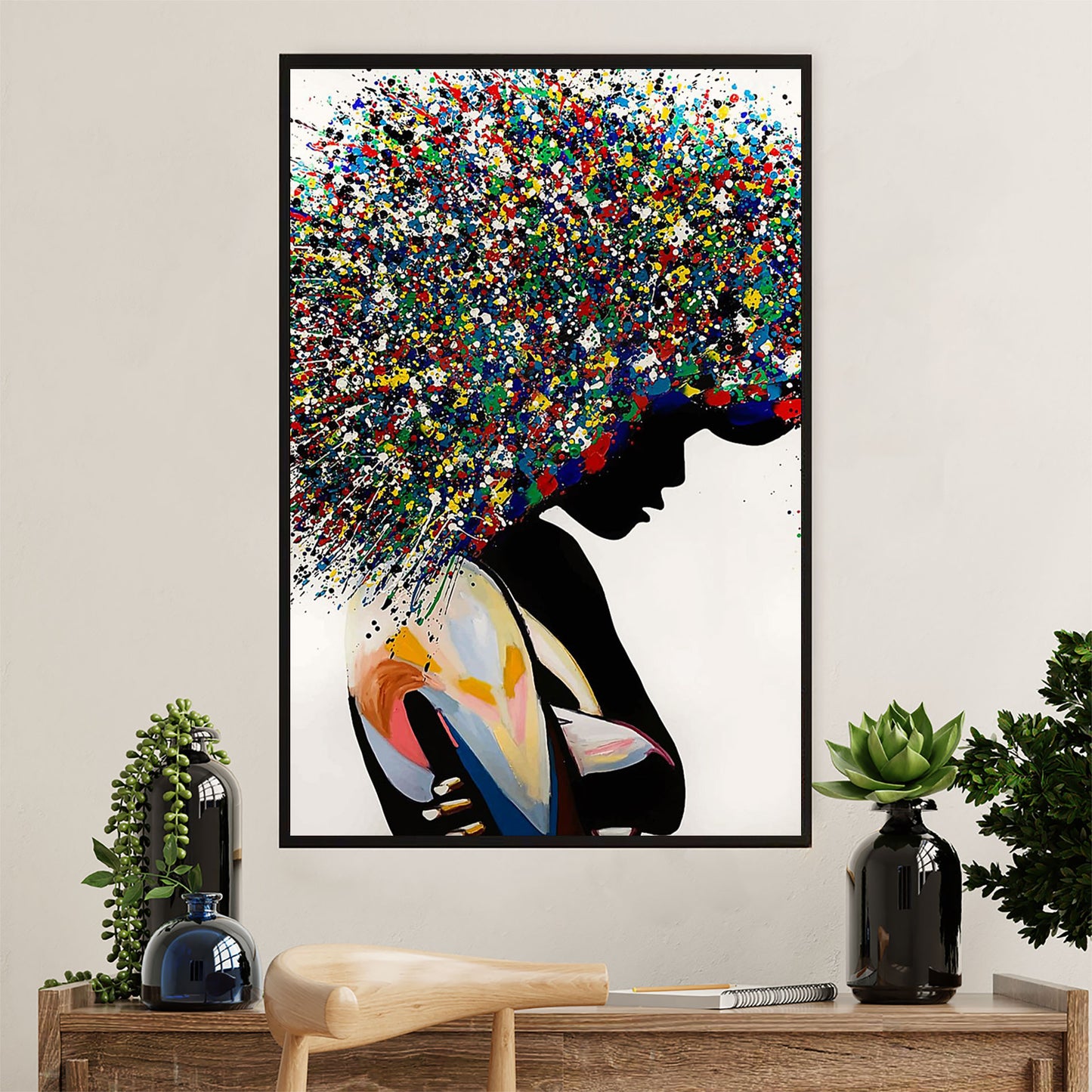 African American Afro Canvas Wall Art Prints | Colorful Afro Hair Painting | Gift for Black Girl