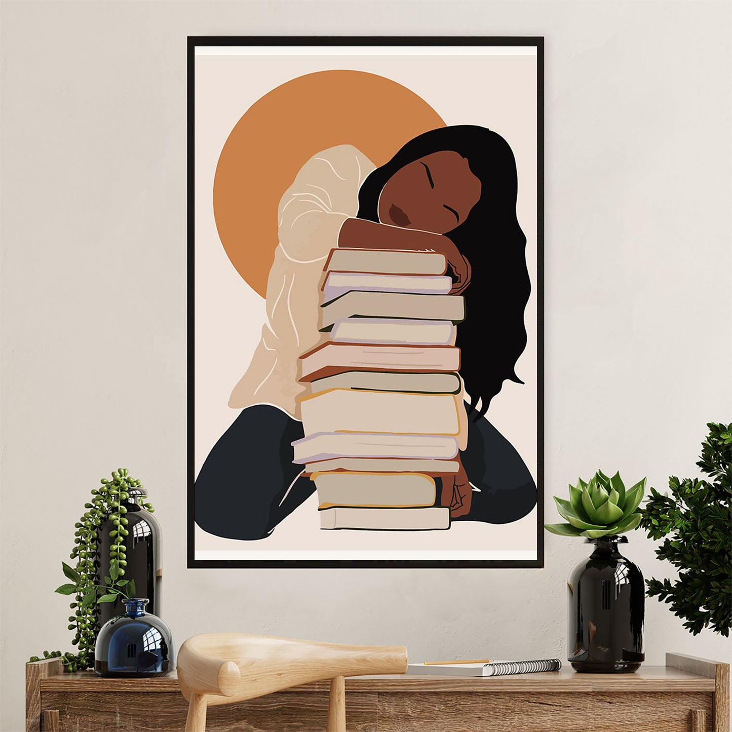 African American Afro Canvas Wall Art Prints | Girl & Books | Gift for Black Girl