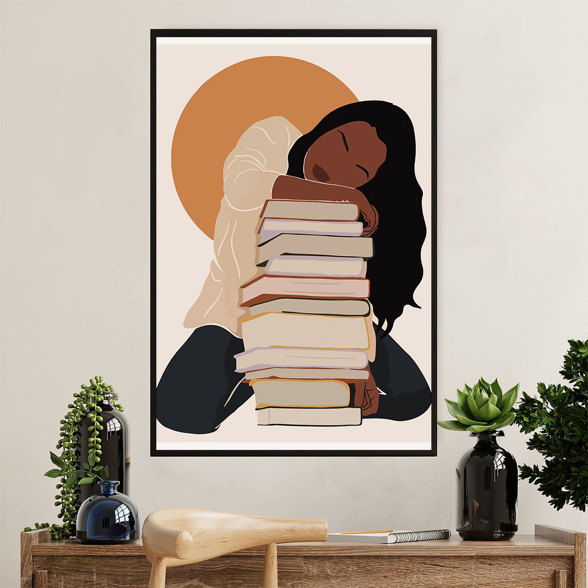 African American Afro Poster Prints | Girl & Books | Wall Art Gift for Black Girl